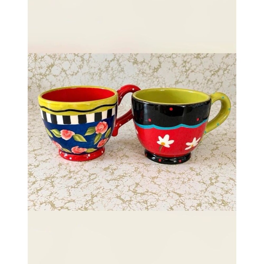 Giftcraft Joyce Shelton Tea Party Colorful Floral Coffee Mugs Set of 2